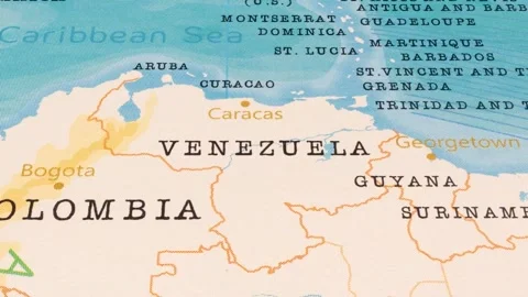 A Rotating Map Centered on Venezuela. Stock Footage 243478388