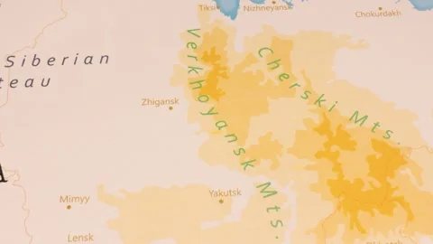 A Rotating Map Centered on Verkhoyansk Mountains. Stock Footage 243447383