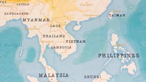 A Rotating Map Centered on Vietnam. Stock Footage 243447382