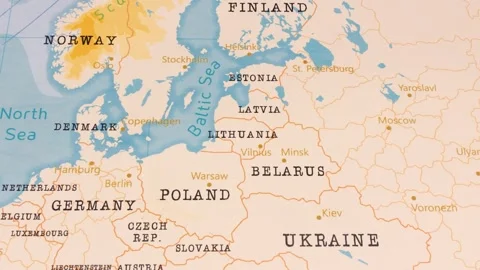 A Rotating Map Centered on Vilnius, Lithuania. Stock Footage 243445833
