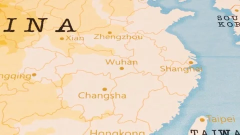 A Rotating Map Centered on Wuhan. Stock Footage 243479015