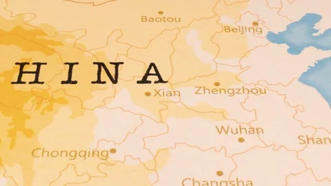 A Rotating Map Centered on Xian. Stock Footage 243479018