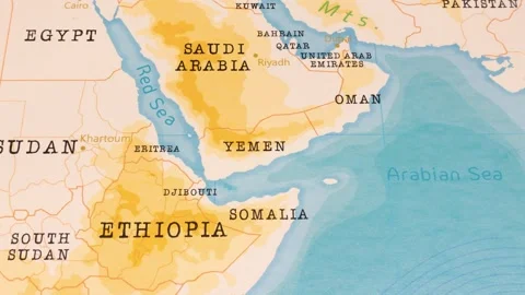 A Rotating Map Centered on Yemen. Stock Footage 243447387