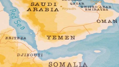 A Rotating Map Centered on Yemen. Stock Footage 243479004