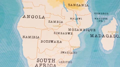A Rotating Map Centered on Zimbabwe. Stock Footage 243447483
