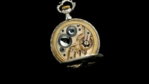 Rotating mechanism of the old clock. Close up. Time lapse . Back background Video stock 98122558