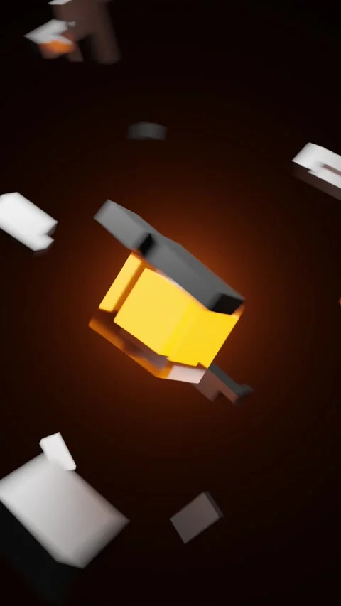 Rotating metal cube breaks into pieces. 3D Looped background. 스톡 동영상 262483544