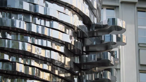 Rotating metallic layers of Kafka Head in Prague Stock Footage 270156912