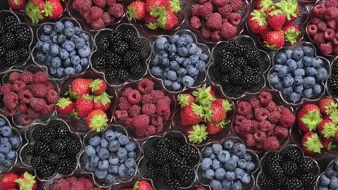 Rotating Mixed Berries Flat Lay Top View Vertical Video Stock Footage 347231224