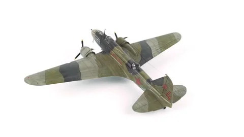 Rotating Model Airplane Twin-Engine Long-Range Bomber Il-4. Stock Footage 295454576