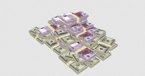 Rotating  Money Stack Dollar  and Euro Loop With Alpha Stock Footage 174136646