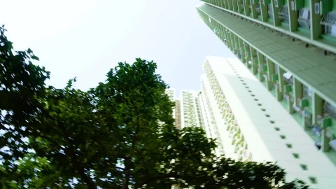 Rotating Motion Looking Up Tall Residential Skyscraper Building Stock Footage 90082784