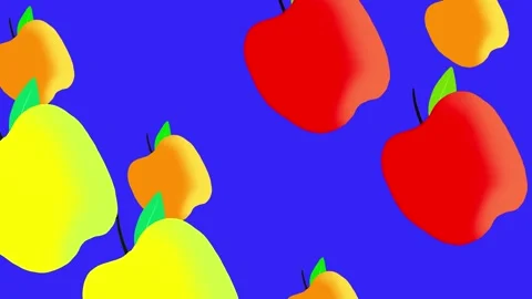 Rotating multi-colored apples on a blue screen. Stock Footage 257090671