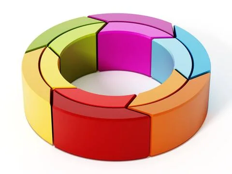 Rotating multi colored arrows forming a circle. 3D illustration Rotating m... Stock Photos