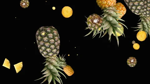 Rotating multi-colored falling pieces of ripe juicy pineapple fruit. pattern 库存影片 145245752