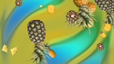Rotating multi-colored falling pieces of ripe juicy pineapple fruit. pattern 库存影片 145245814