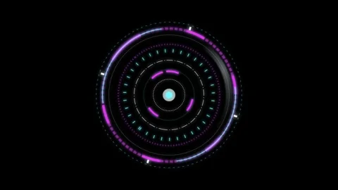 Rotating multi-layered circular interface with pink cyan and white glowing .. Stock-Footage 345981657