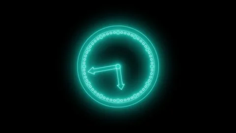 Rotating Neon Circle Clock Animation, Modern Neon Glow Analog Clock Isolate.. Stock Footage 314655440