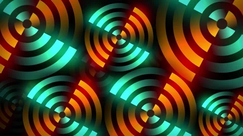 Rotating neon circles form vibrant line work as a target of glowing shapes in Stock Footage 322223809