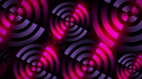 Rotating neon circles form vibrant line work as a target of glowing shapes in Stock Footage 322223810