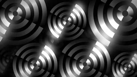 Rotating neon circles form vibrant line work as a target of glowing shapes in Stock Footage 322223811