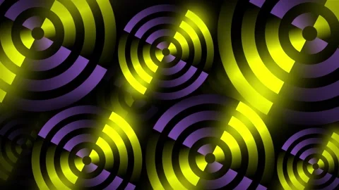 Rotating neon circles form vibrant line work as a target of glowing shapes in Stock Footage 322223813