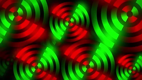 Rotating neon circles form vibrant line work as a target of glowing shapes in Stock Footage 322223814