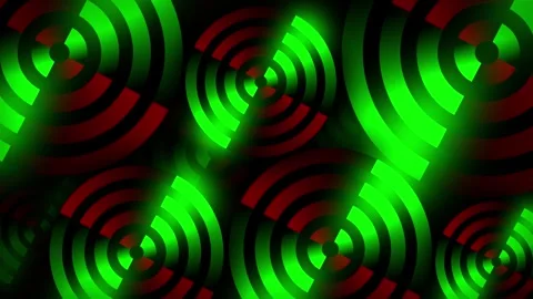 Rotating neon circles form vibrant line work as a target of glowing shapes in Stock Footage 322223817