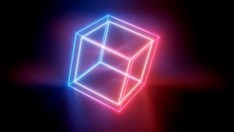 Rotating neon cube. 4k looped animation background with neon glow, light Stock Footage 127807109