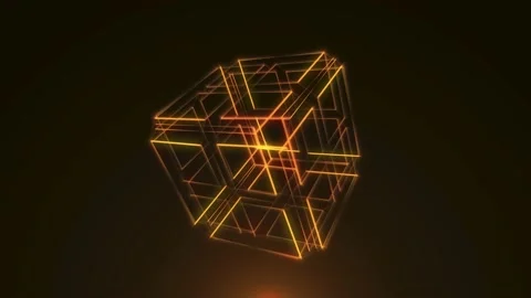 Rotating neon cybercube futuristic shape Stock Footage 170301902