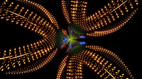 Rotating Neon Geometric Patterns With Pulsating Light Waves Stock Footage 327443789