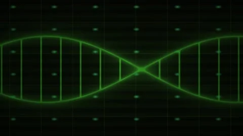 Rotating Neon Green Dna Double Helix Animation over Dark Technical Grid Stock Footage 344724522