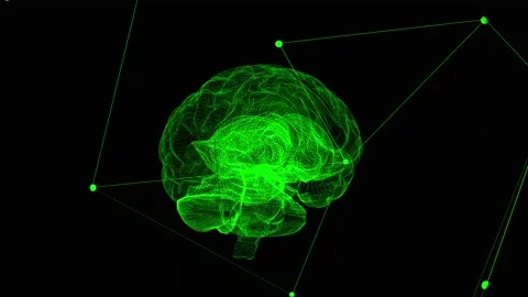 Rotating Neon Green Human Brain Model Animation. Artificial Intelligence (AI). Stock Footage 211782732