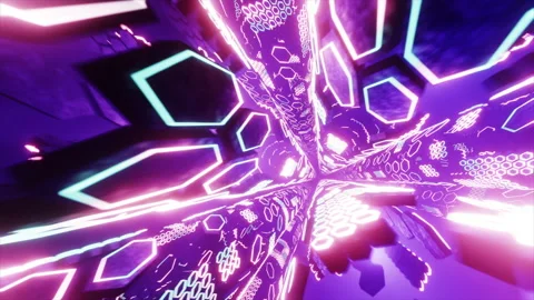Rotating Neon Hexagon Tunnel Loop 스톡 동영상 194506383