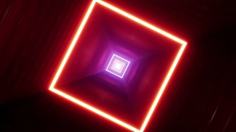 Rotating Neon Light Red Square Tunnel VJ Loop Stock-Footage 201201880