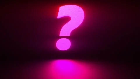 Rotating neon question mark on a dark background, computer generated. 3d Stock Illustration