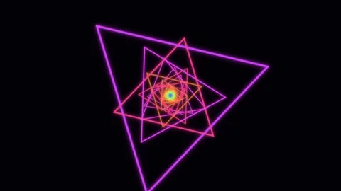 Rotating neon triangle tunnel in abstract geometric vortex Stock Footage 336995509