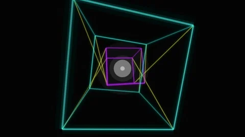 Rotating neon wireframe cubes with glowing geometric structures and futuristic Stock Footage 346211617