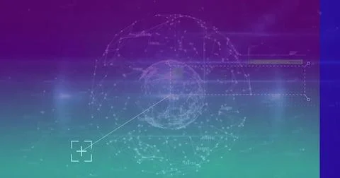 Rotating network sphere in interface, highlighting data segment with target Stock Illustration