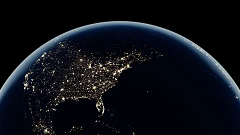 Rotating Night Earth Close Up with Global City Lights and Atmosphere Loop Stock Footage 340179425