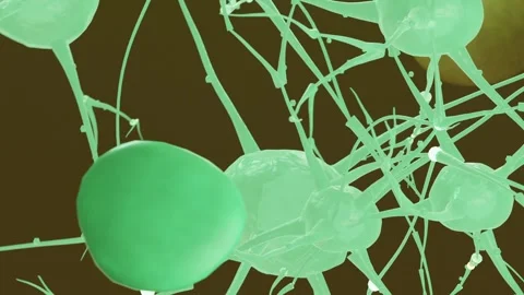 Rotating nodes drifting in microscopic view with camera moving showing threads Stock Footage 337964539