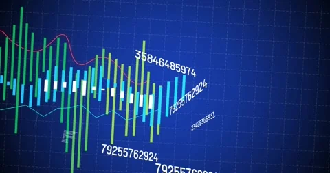 Rotating numbers starting chart bars growing shifting labels updating lines Stock Footage 321453439