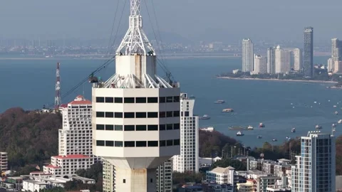 Rotating observation deck of pattaya park tower showing the cityscape Stock Footage 329225973