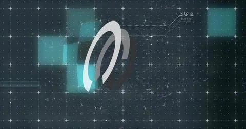 Rotating overlapping curved ring arcs floating on HUD with plus grid dashed l Stock Illustration