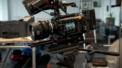 Rotating pan around a Sony PMW-F5 digital cinema camera Stock Footage 104451612
