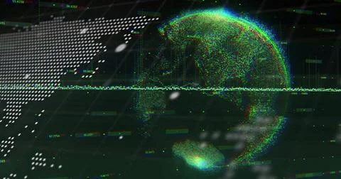 Rotating particle-based globe showing RGB point cloud at virtual HUD, with 스톡 일러스트