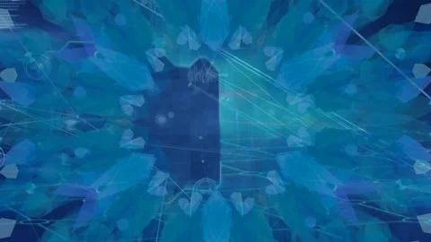 Rotating petal ring pulsing, revealing dark panel as text forming JAVASCRIPT to Stock Footage 338365810