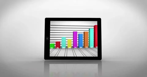 Rotating pie chart animation over tablet screen on white background Stock Footage 304573504