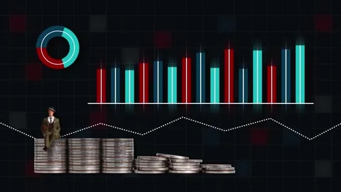A rotating pie graph and a fluctuating bar graph. Stock-Footage 232642019