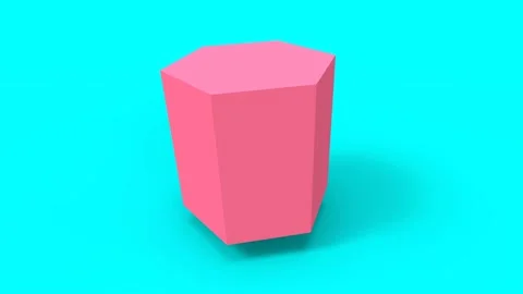 Rotating pink hexagonal prism on teal background - colorful 3D render Stock Footage 144591977